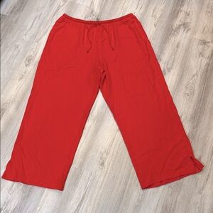 Women’s Linen Blend Vibrant Red Wide Leg Pants | Drawstring Pull-On Trousers L